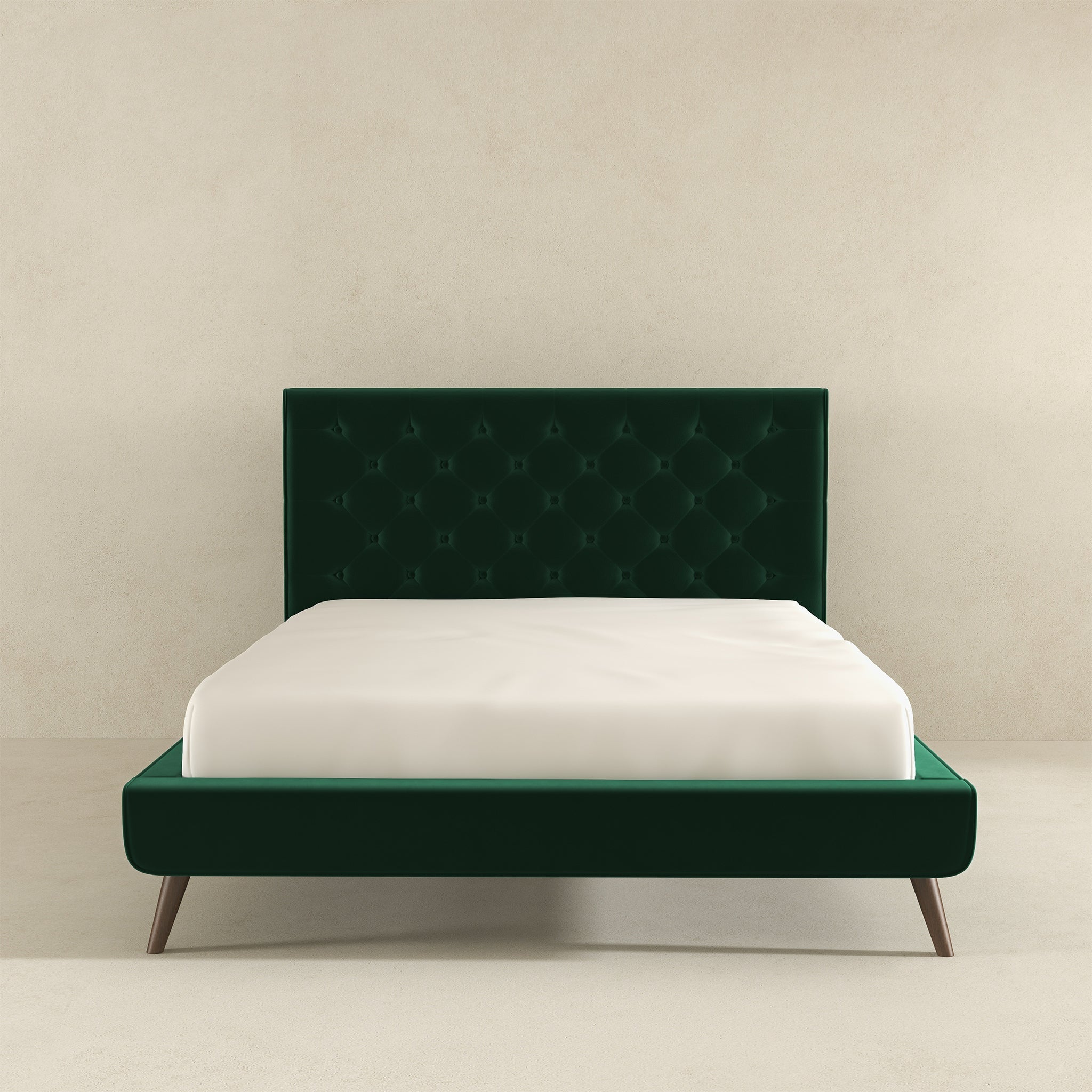 Dillon Dark Green Velvet Platform Bed (Queen Size)