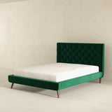 Dillon Dark Green Velvet Platform Bed (Queen Size)