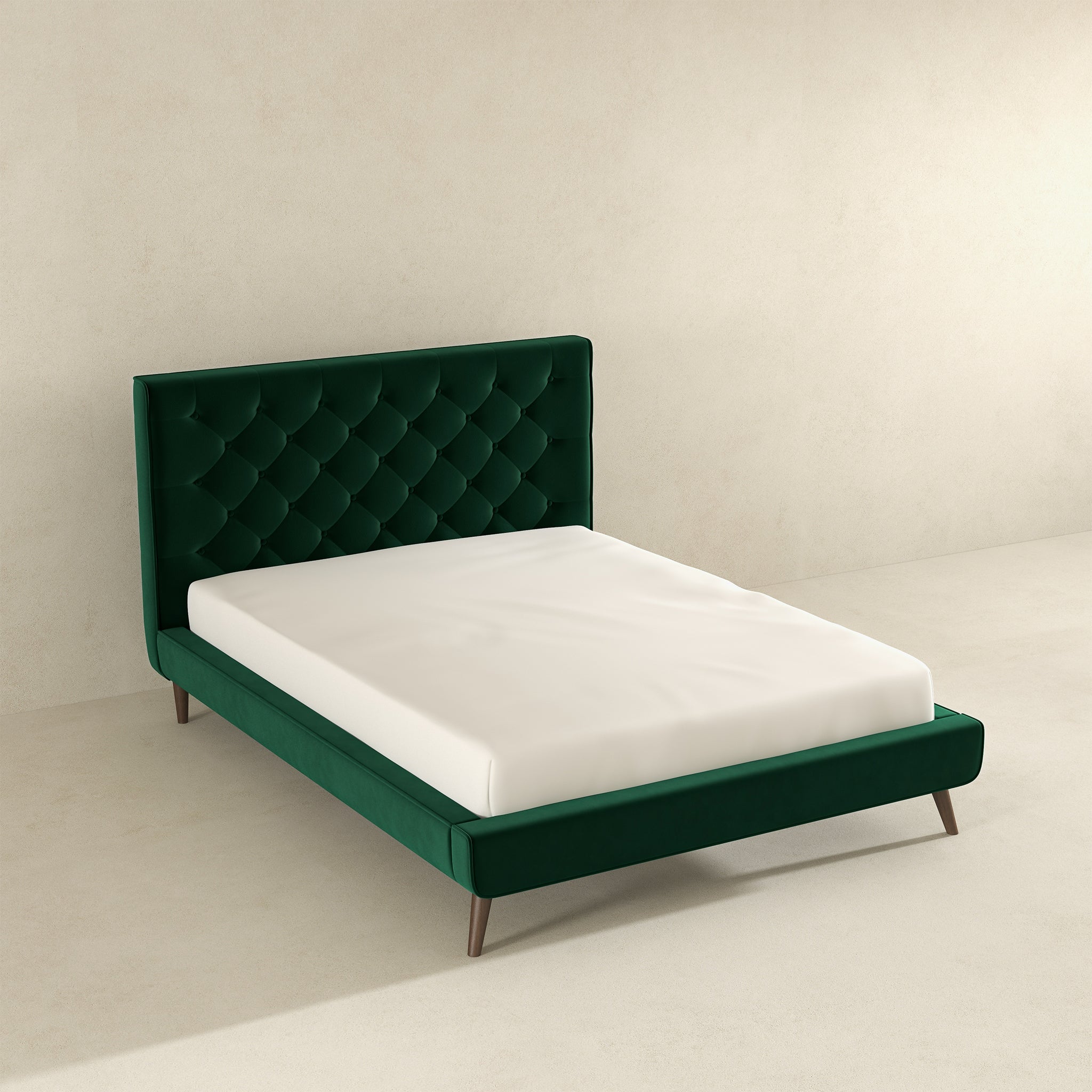 Dillon Dark Green Velvet Platform Bed (Queen Size)