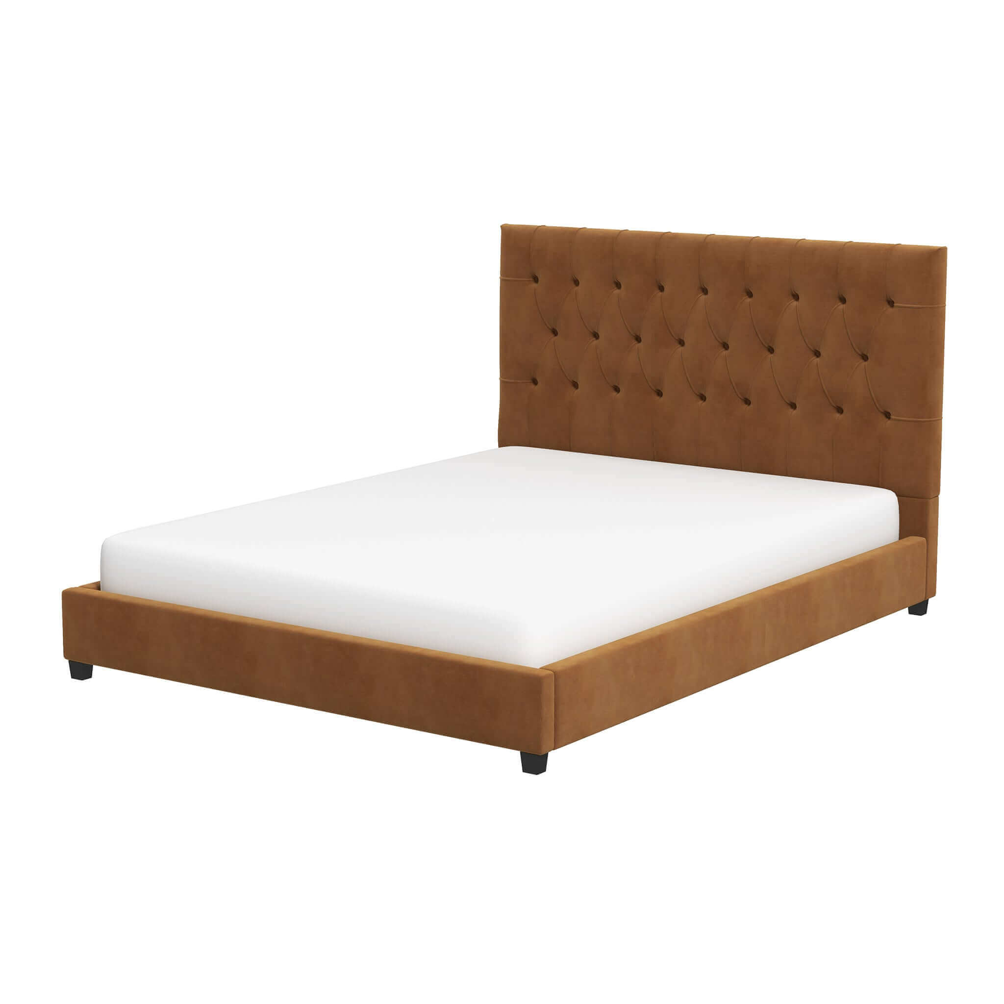 Donald Mid Century Modern Cognac Platform Bed King