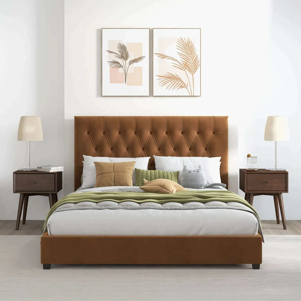 Donald Mid Century Modern Cognac Platform Bed King