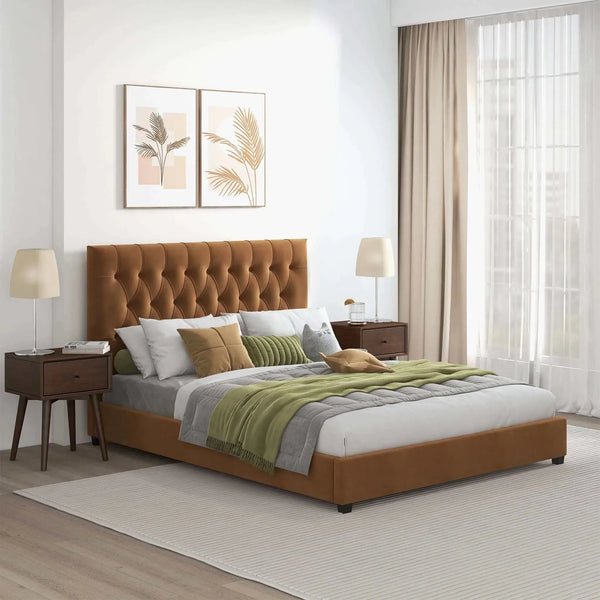 Donald Mid Century Modern Cognac Platform Bed King