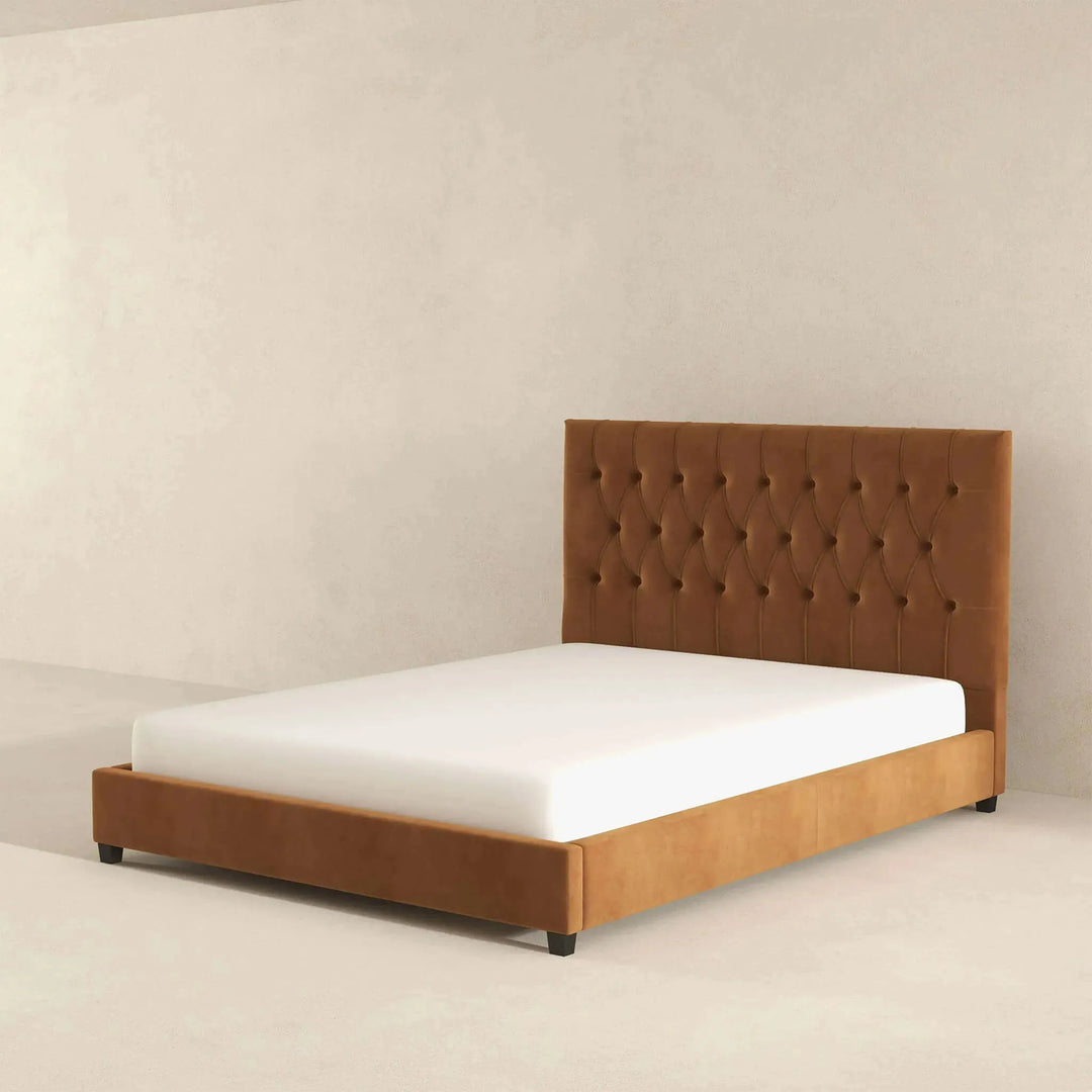 Donald Mid Century Modern Cognac Platform Bed King