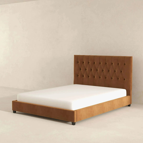 Donald Mid Century Modern Cognac Platform Bed King