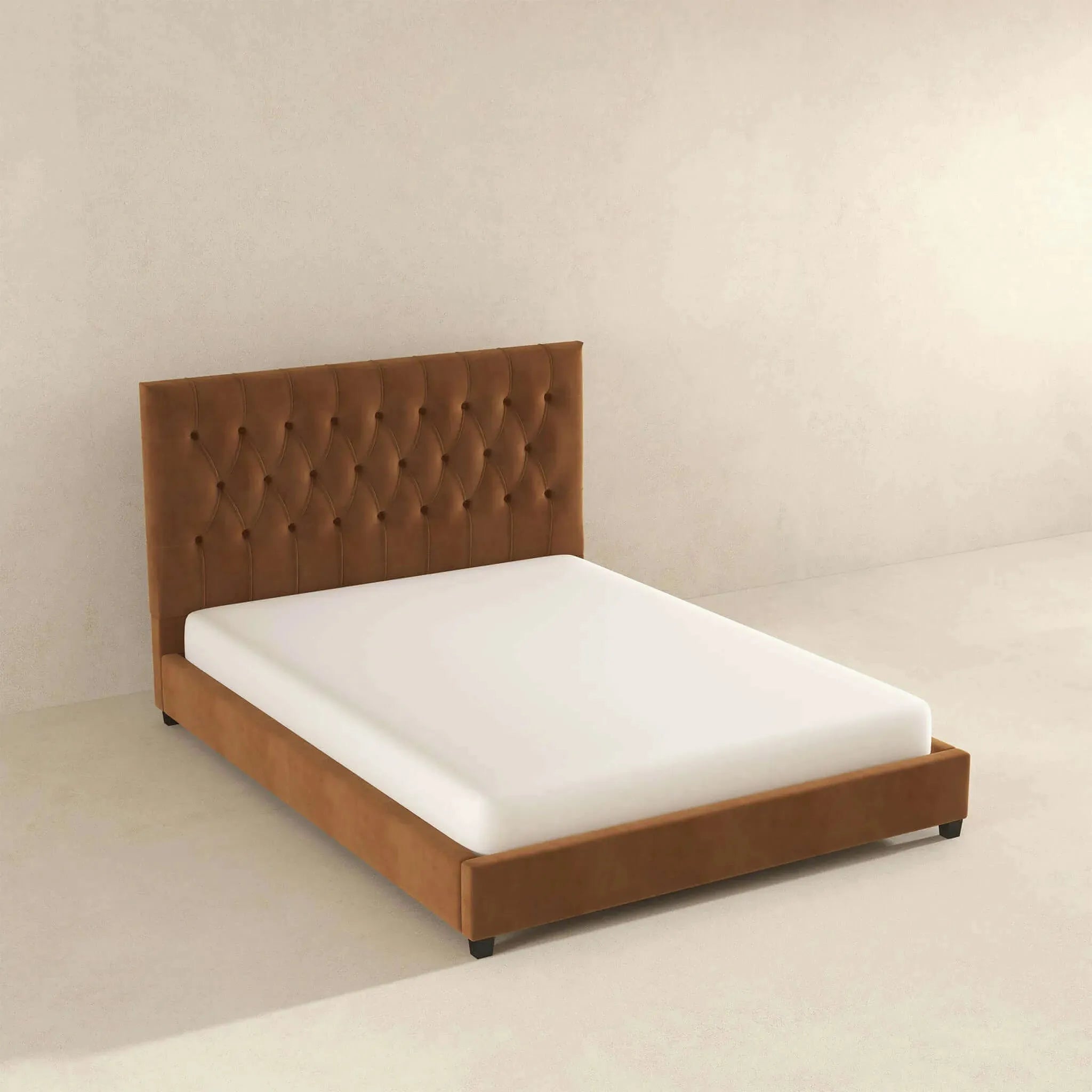 Donald Mid Century Modern Cognac Platform Bed King
