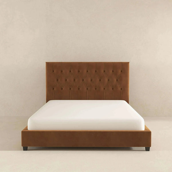 Donald Mid Century Modern Cognac Platform Bed King