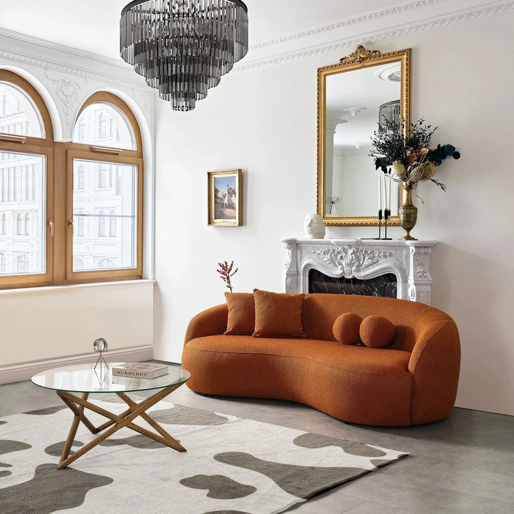 Drake Japandi Style Curvy Boucle Sofa Orange