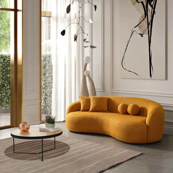 Drake Japandi Style Curvy Boucle Sofa Yellow