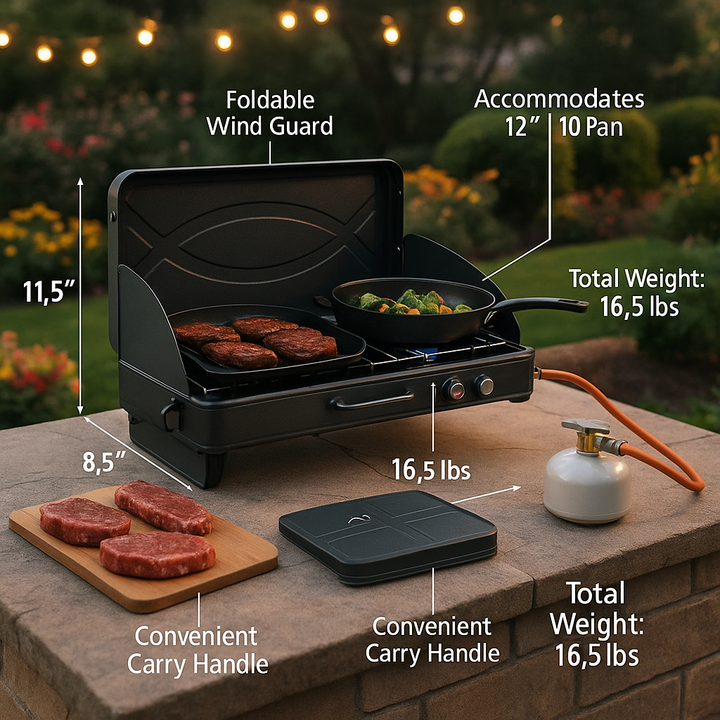 Dual-Burner Gas Camping Grill 