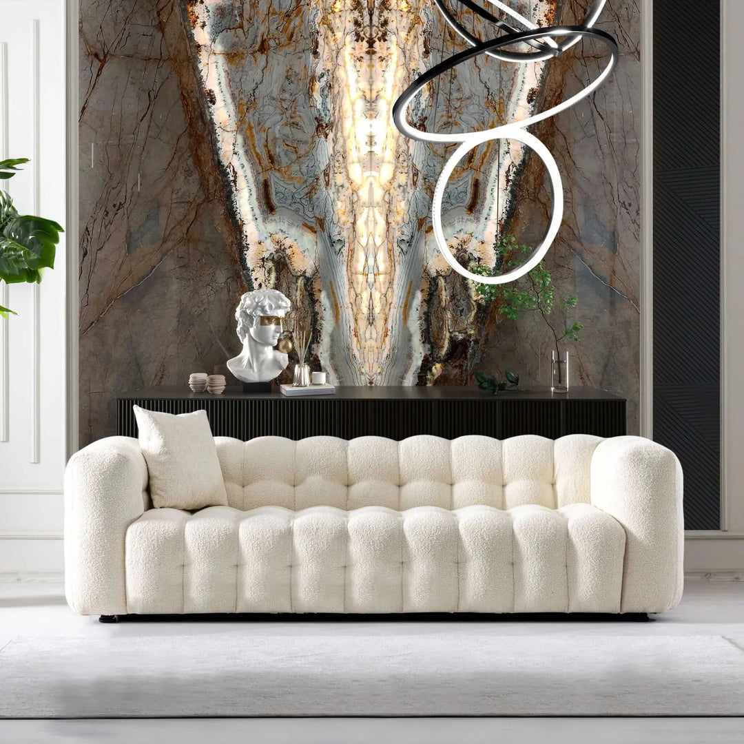 Eden Modern Tufted Chesterfield Boucle Fabric Sofa Cream