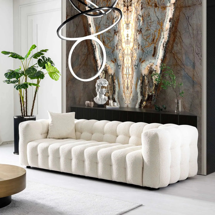 Eden Modern Tufted Chesterfield Boucle Fabric Sofa Cream