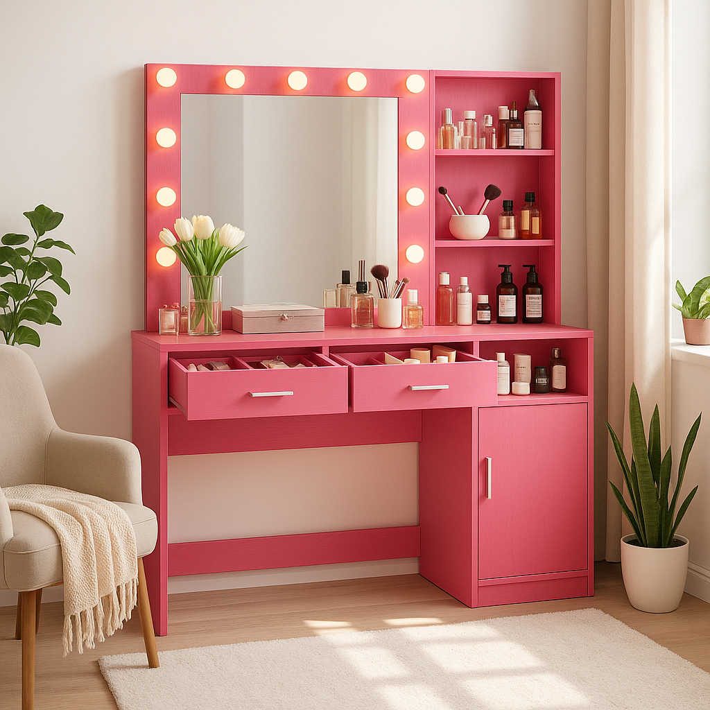 Elegant Rose Pink Vanity Desk 