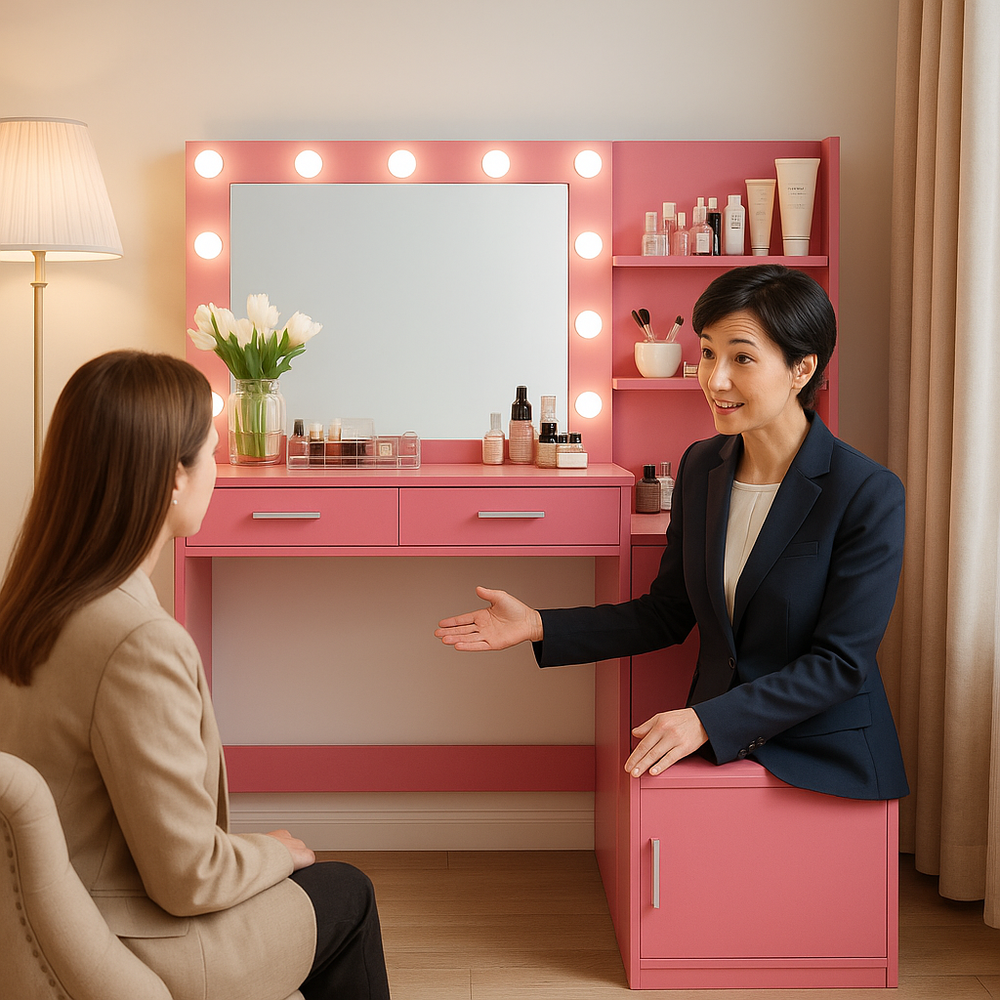 Elegant Rose Pink Vanity Desk 