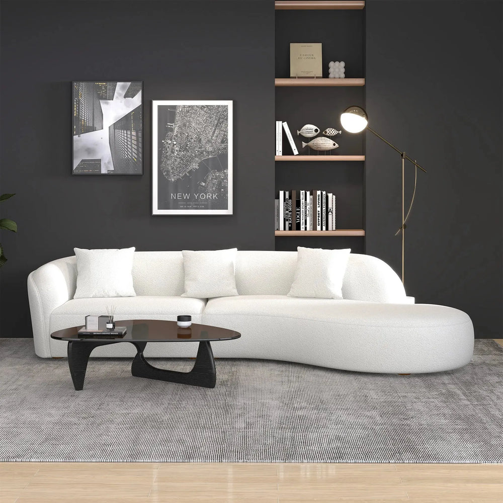 Elijah Japandi Style Curvy Sectional Sofa 126" Ivory