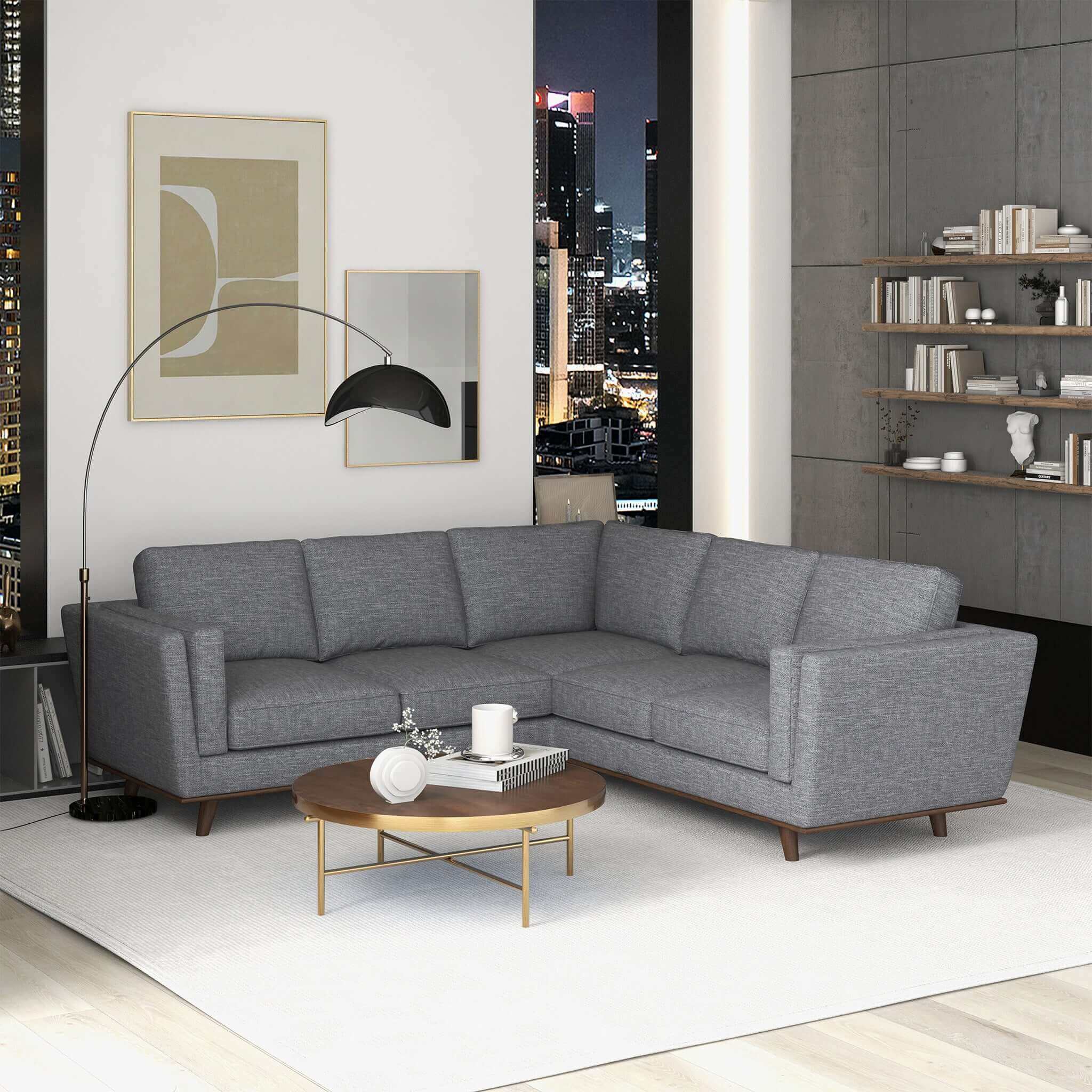 Erman Pillow Back Corner Sofa In Dark Gray