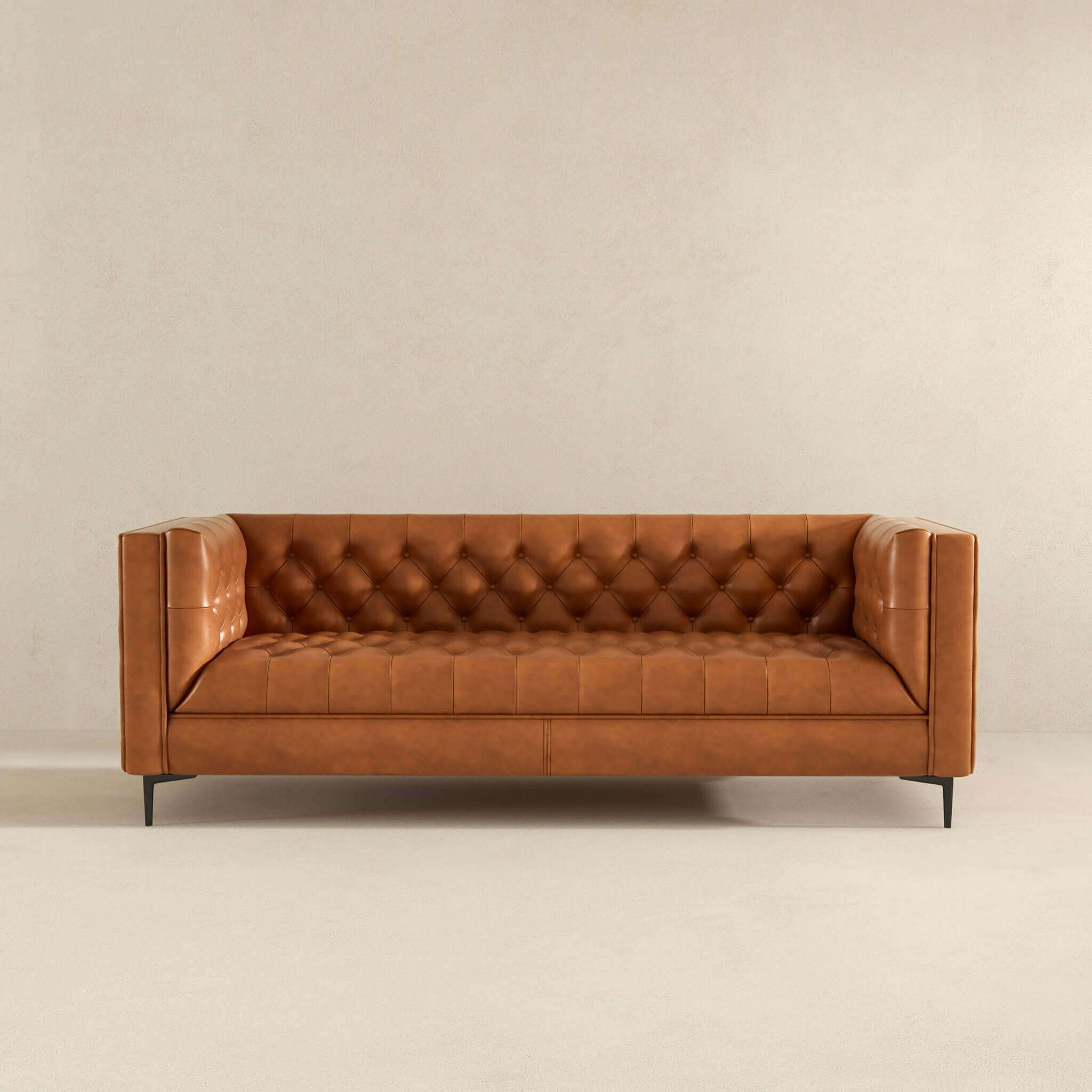 Evelyn Mid Century Modern Cognac Leather Luxury Chesterfield Sofa