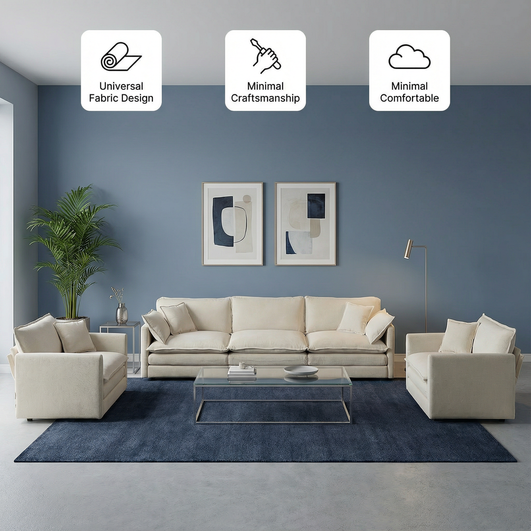 Beige Chenille 3-Piece Sofa Set with Accent Chair, Loveseat & Sofa | Trufairs