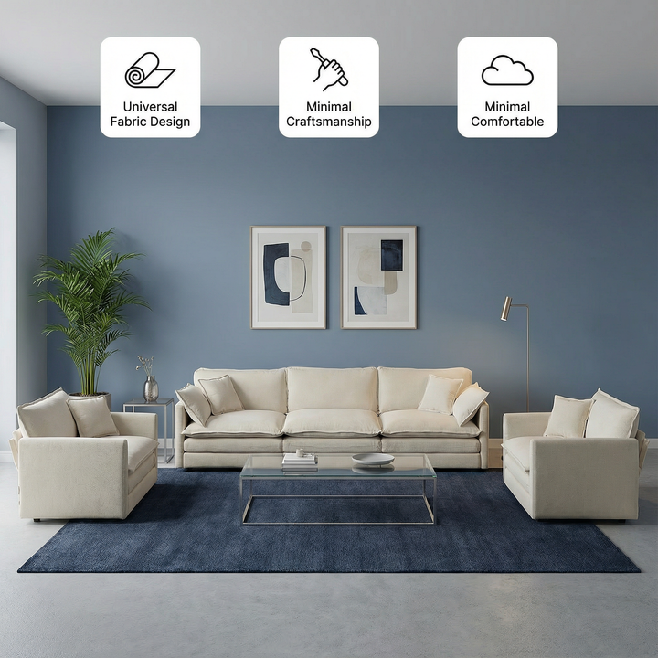 Beige Chenille 3-Piece Sofa Set with Accent Chair, Loveseat & Sofa | Trufairs