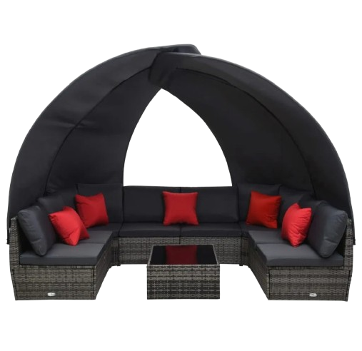 9 Piece Patio Lounge Set with Canopy Poly Rattan Anthracite