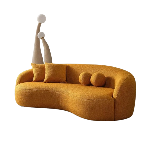 Drake Japandi Style Curvy Boucle Sofa Yellow