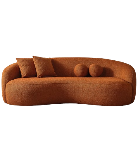 Drake Japandi Style Curvy Boucle Sofa Orange