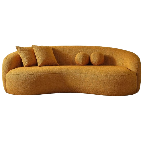 Drake Japandi Style Curvy Boucle Sofa Yellow