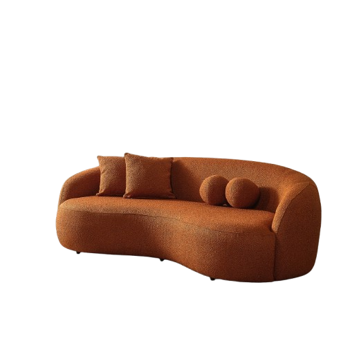 Drake Japandi Style Curvy Boucle Sofa Orange