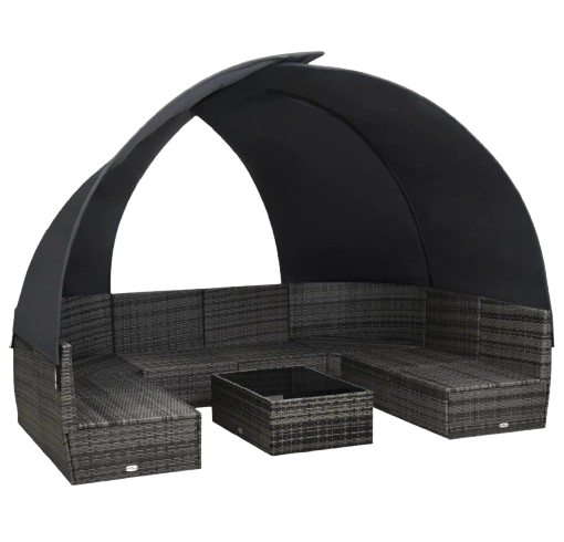 9 Piece Patio Lounge Set with Canopy Poly Rattan Anthracite
