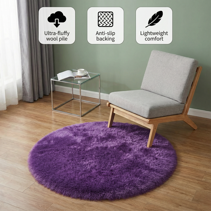 Fluffy Round Imitation Wool Area Rug – Plush Modern Cozy Accent | Living Room & Bedroom Carpet | Trufairs