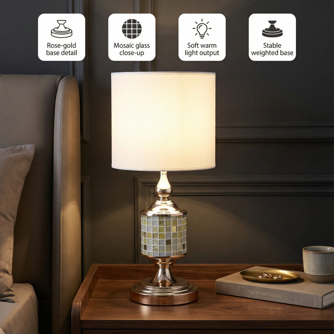 23" Layla Rose Gold Bohemian Glass Mosaic Modern Table Lamp