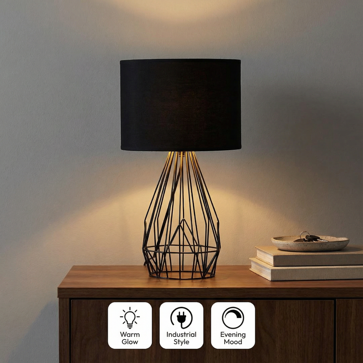 17.5" In Industrial Farm Metal Cage Black Table Lamp