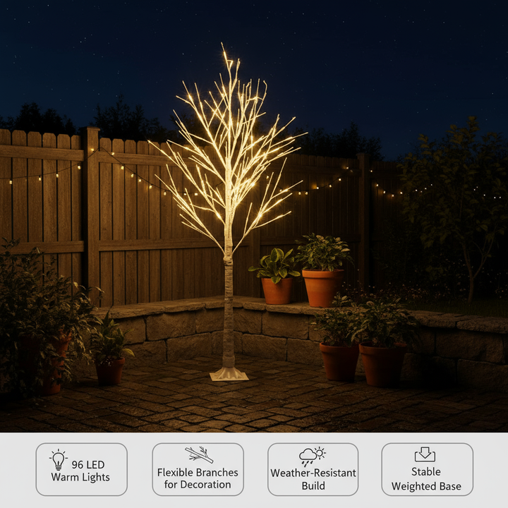 6-Foot 96-LED Lighted Birch Christmas Tree – PVC Holiday Decor for Indoor & Outdoor Use | Trufairs