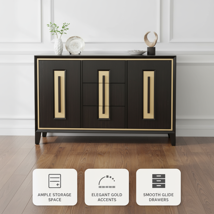 Espresso 1pc Server Storage Drawers Wood Handle Gold accent Trim Server Dining Room Furniture