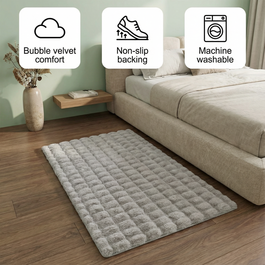 Bubble Velvet Plush Rug – Ultra-Soft Shaggy Accent | Bedroom Living Room Carpet | Trufairs