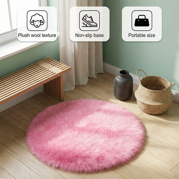 Fluffy Round Imitation Wool Area Rug – Plush Modern Cozy Accent | Living Room & Bedroom Carpet | Trufairs