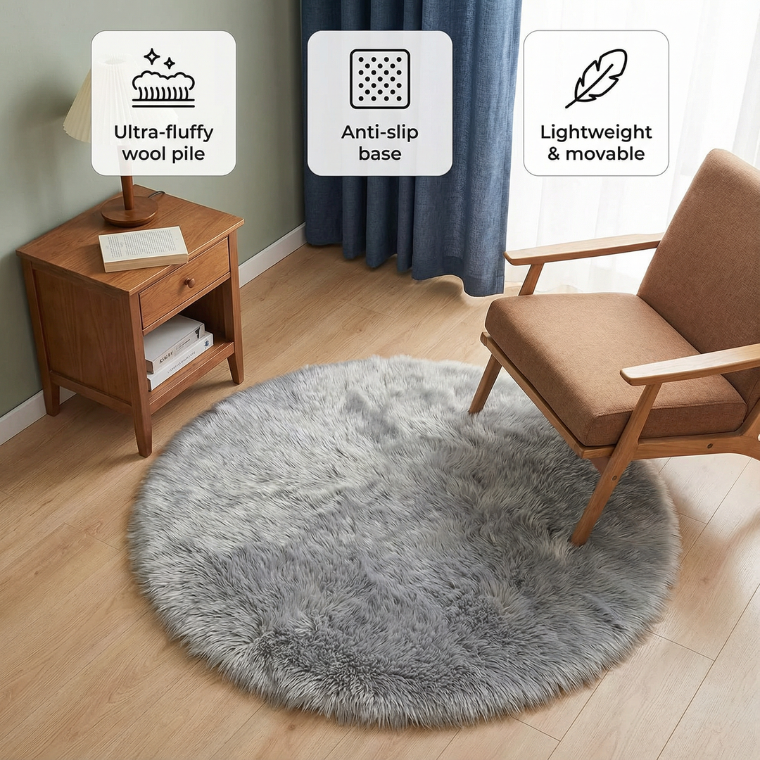 Fluffy Round Imitation Wool Area Rug – Plush Modern Cozy Accent | Living Room & Bedroom Carpet | Trufairs