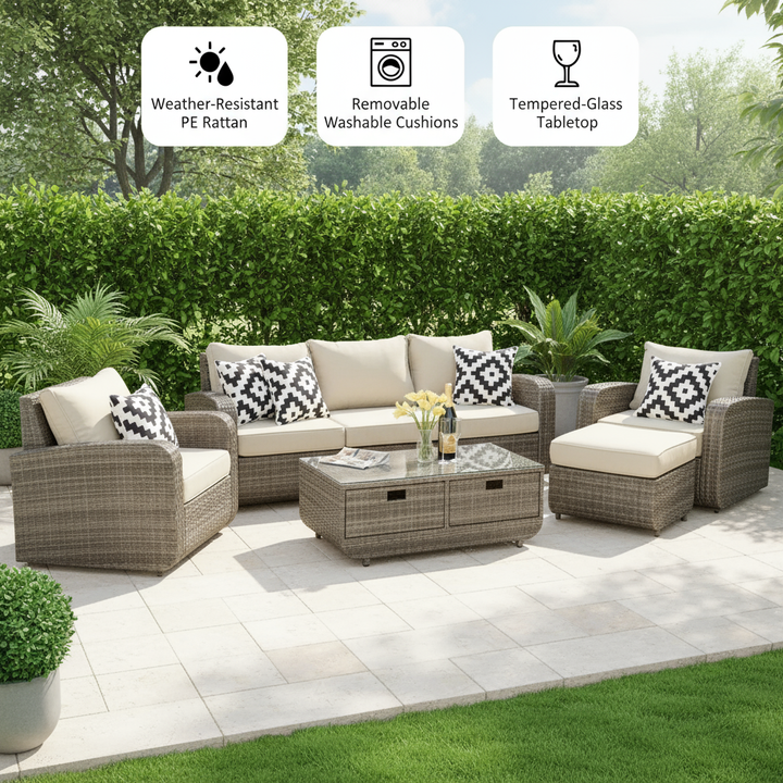 Direct Wicker 5-Piece Outdoor Rattan Furniture Patio Conversation Set with Cushion