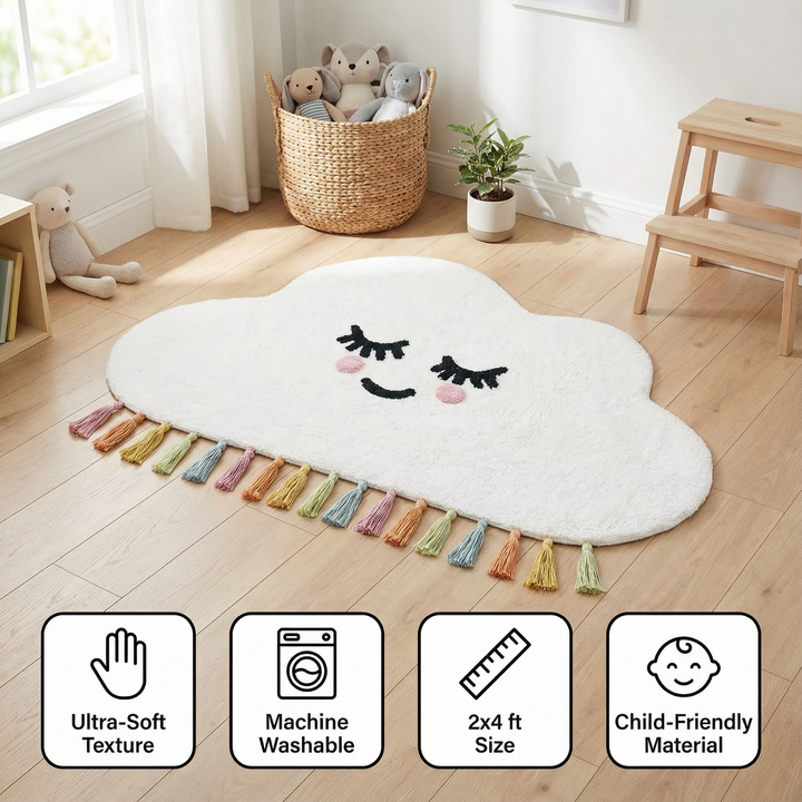 Youthful White Shag Fringe Rug – Hand-Knotted Soft Washable Accent | 2x4 Area Carpet | Trufairs