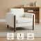 Oversized Accent Chair, Upholstered Living Room Chairs Single Sofa Chair with Walnut Legs, Curved handrail, White