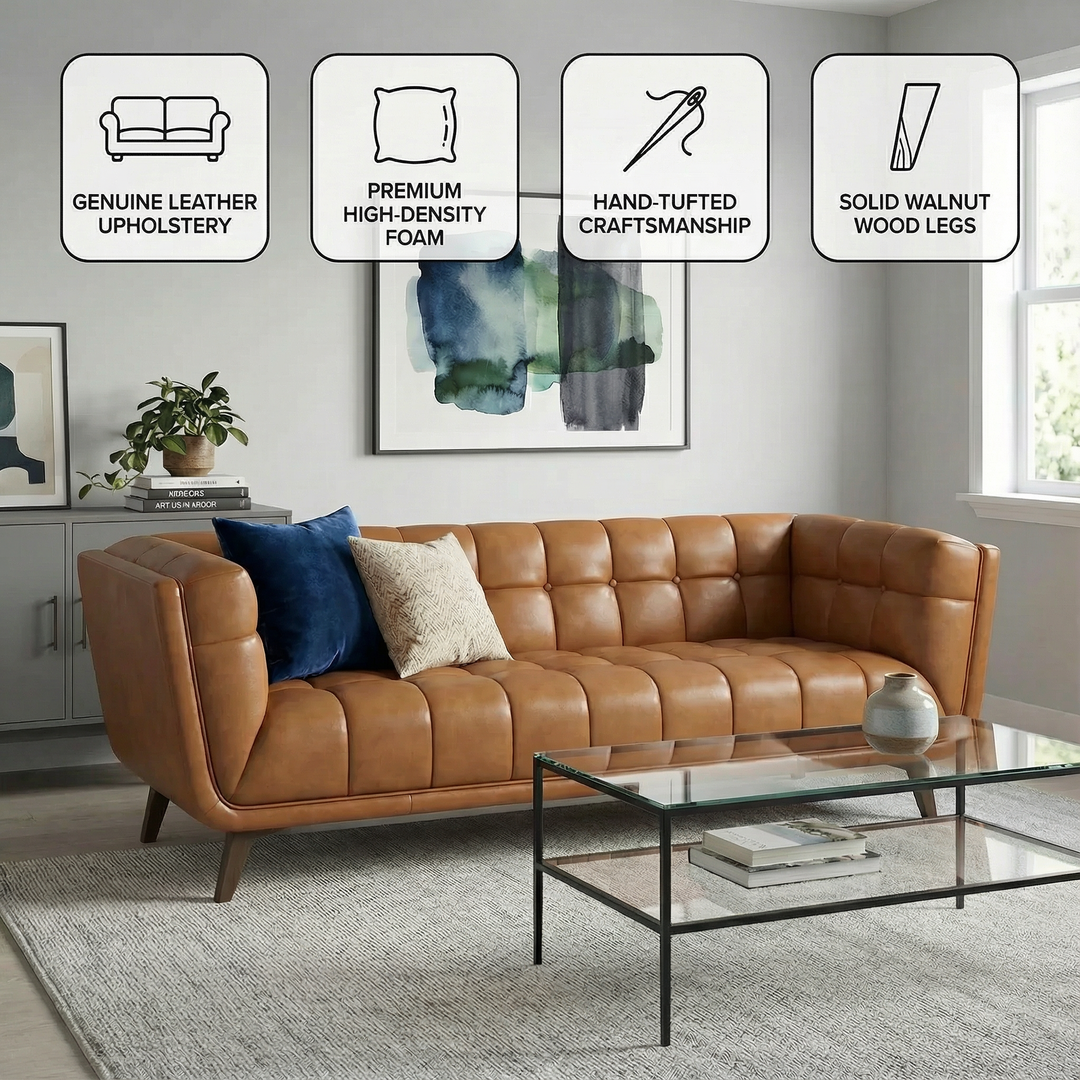 Addison Leather Sofa (84" Cognac)