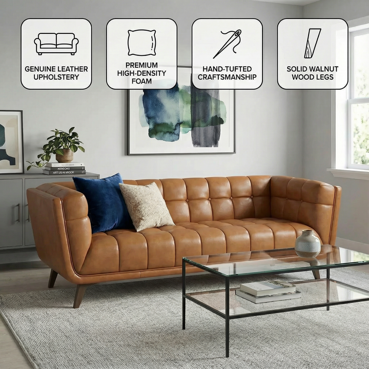 Addison Leather Sofa (84" Cognac)