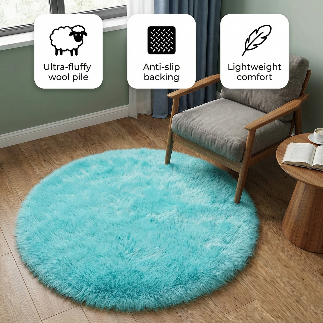 Fluffy Round Imitation Wool Area Rug – Plush Modern Cozy Accent | Living Room & Bedroom Carpet | Trufairs