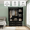 Modern Black Wardrobe – 3 Doors, Hanging Rods & Storage Drawers | Large Capacity Closet Cabinet | Trufairs