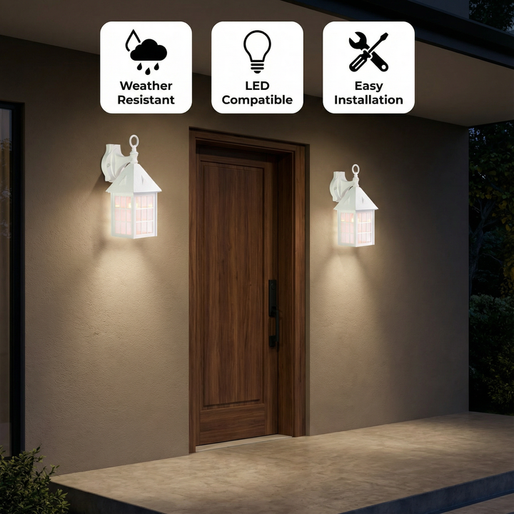 Contemporary House-Shaped Outdoor Wall Light – Frosted Windows & Whimsical Charm | Exterior Light | Trufairs