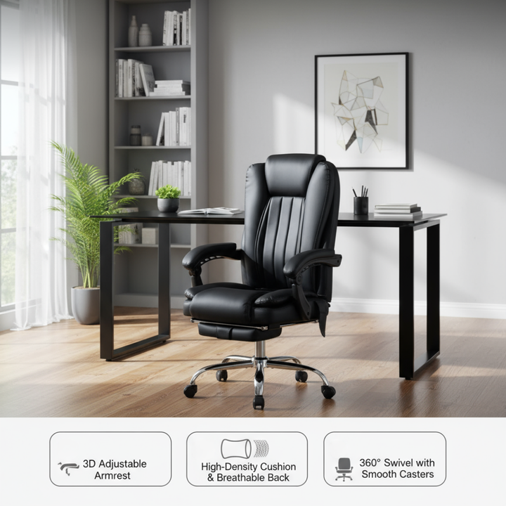 Executive Massage Office Chair – 400 lbs Capacity, Heated Reclining Chair with Footrest & Lumbar Support | Trufairs