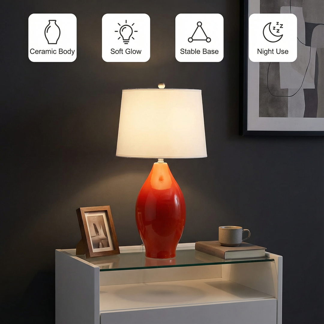 28"H RED LEMON SHAPE CERAMIC TABLE LAMP