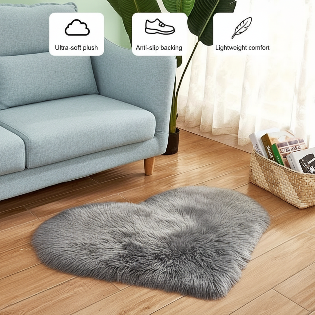 Heart Plush Accent Rug – Cozy Soft Home Decor Upgrade | Bedroom Living Room Carpet | Trufairs