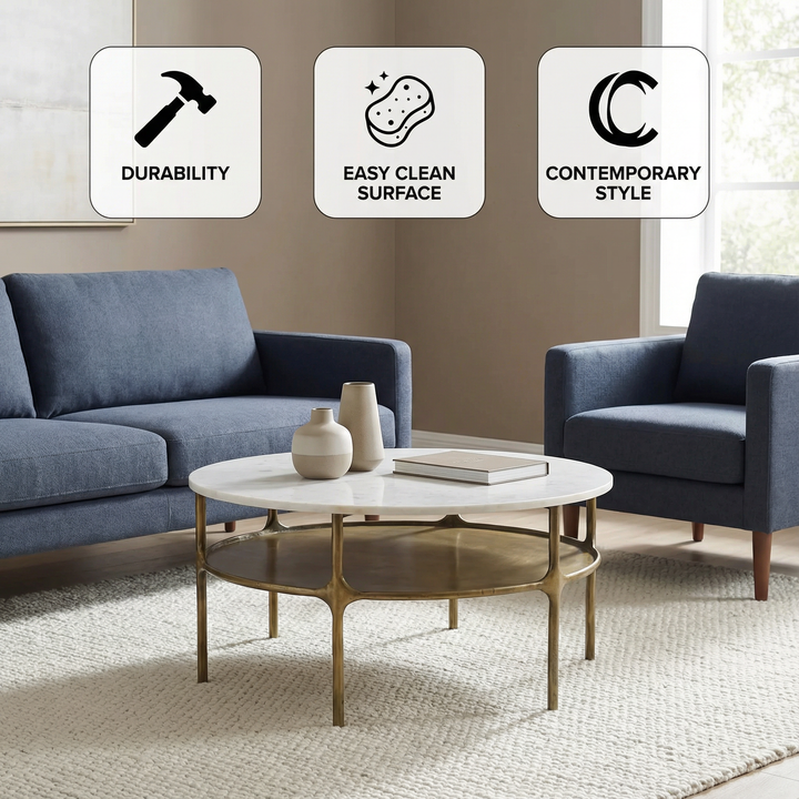 Chic Marble Brass Coffee Table – Luxe Modern Centerpiece | Living Room Table | Trufairs