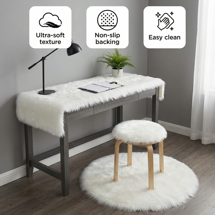 Modern White Plush Fur Rug – Ultra-Soft Cozy Accent | Bedroom & Living Room Carpet | Trufairs