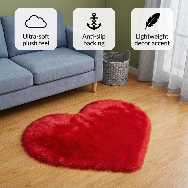 Heart Plush Accent Rug – Cozy Soft Home Decor Upgrade | Bedroom Living Room Carpet | Trufairs